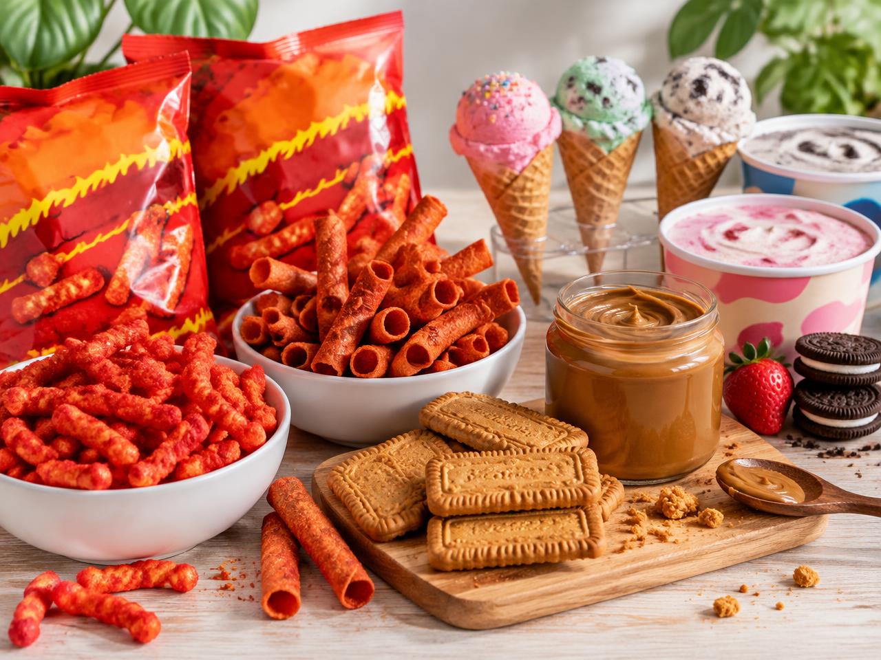 Hot Cheetos, Takis, Biscoff and ice cream